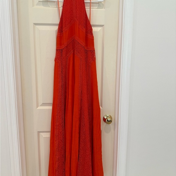 Free People sweet talkin red orange lace Jumpsuit size small - Picture 2 of 8